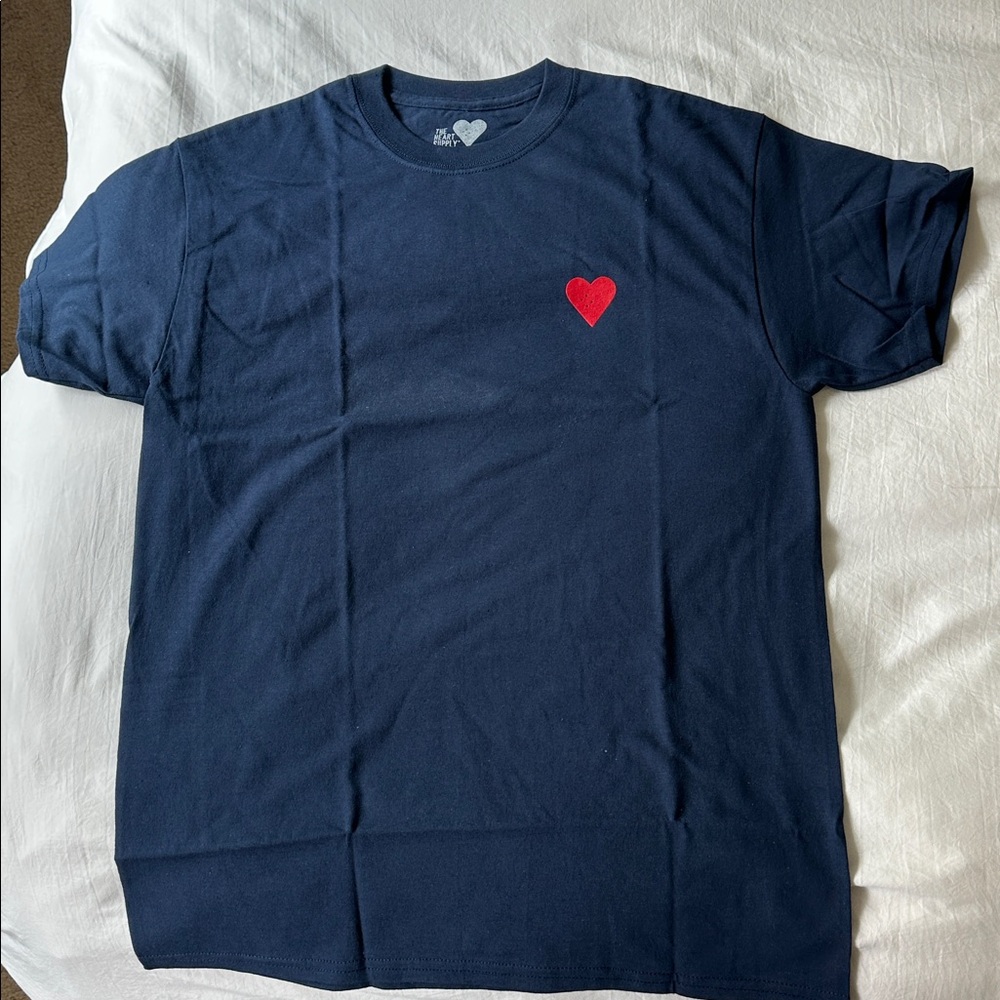 Navy Blue T-Shirt with Red Heart. The Heart supply